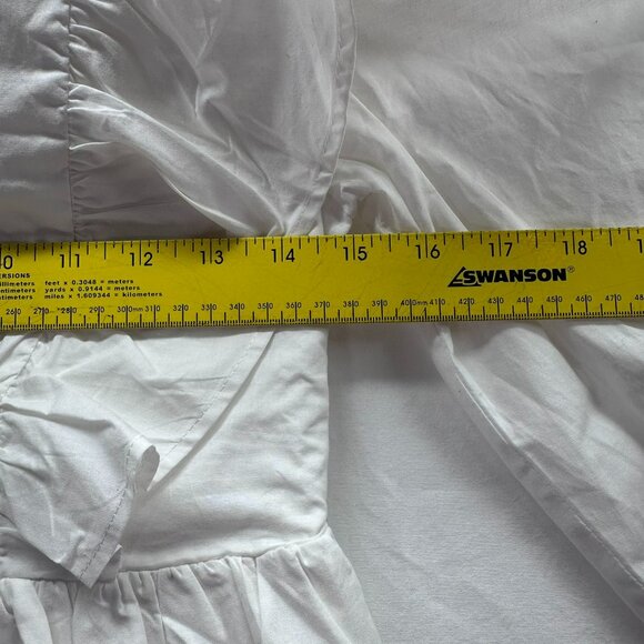 Express Blouse Crisp White Deep VNeck Ruffle Trim Bubble Shoulder Zip Closure XS - Picture 5 of 7
